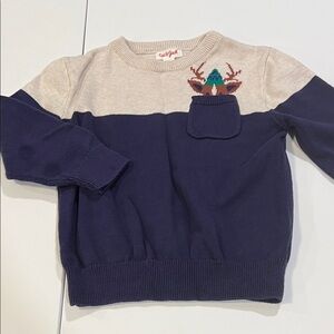 Cat & Jack - 4T, Navy and Cream Sweater, Deer Accent